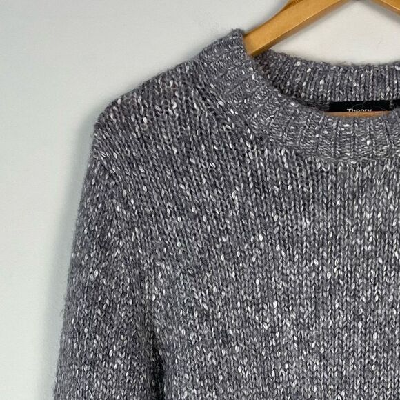 Theory Tweed Alpaca Speckled Crewneck Knit Sweater Small NEW Gray Quiet Luxury - Picture 5 of 12